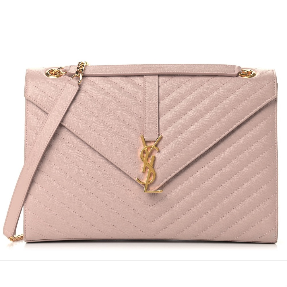 SAINT LAURENT
GrainDe Poudre Matelasse Chevron Large Monogram Satchel Rose Antic